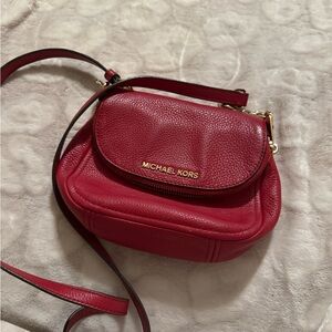 Michael Kors Red Pebble Leather Flap Crossbody with Gold Hardware